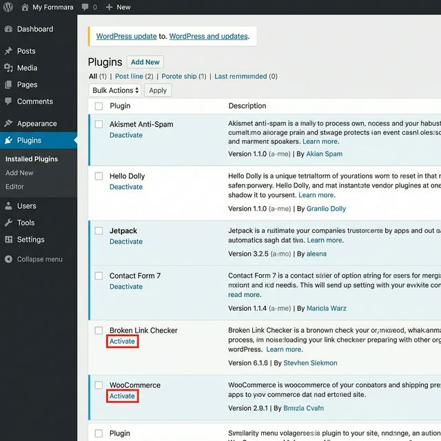 워드프레스 플러그인 관리 화면에서 비활성화