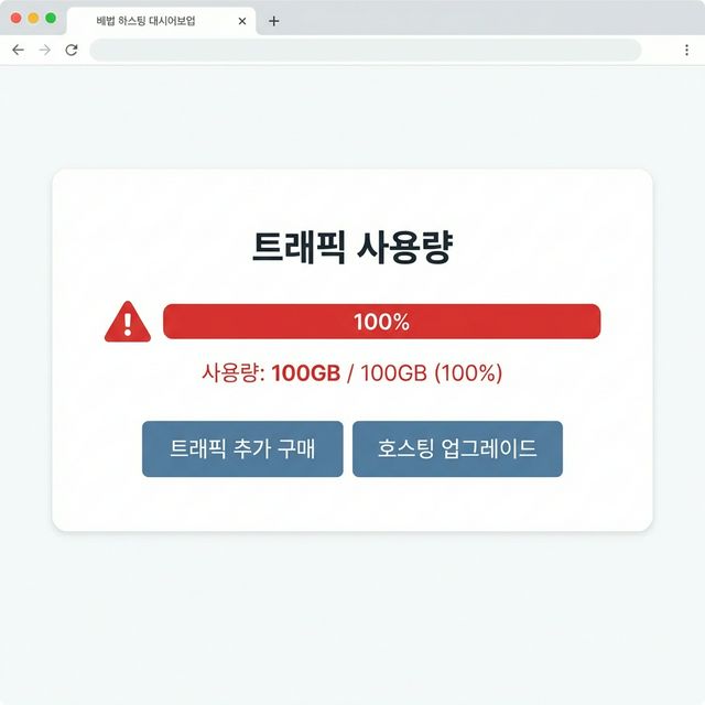 카페24 호스팅 관리자 트래픽 사용량 현황 — 일일 약정 트래픽 초과 시 503 에러 발생 (출처: 카페24 고객센터)