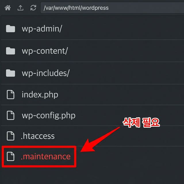 카페24 파일 관리자에서 .maintenance 숨김 파일 확인 및 삭제 화면