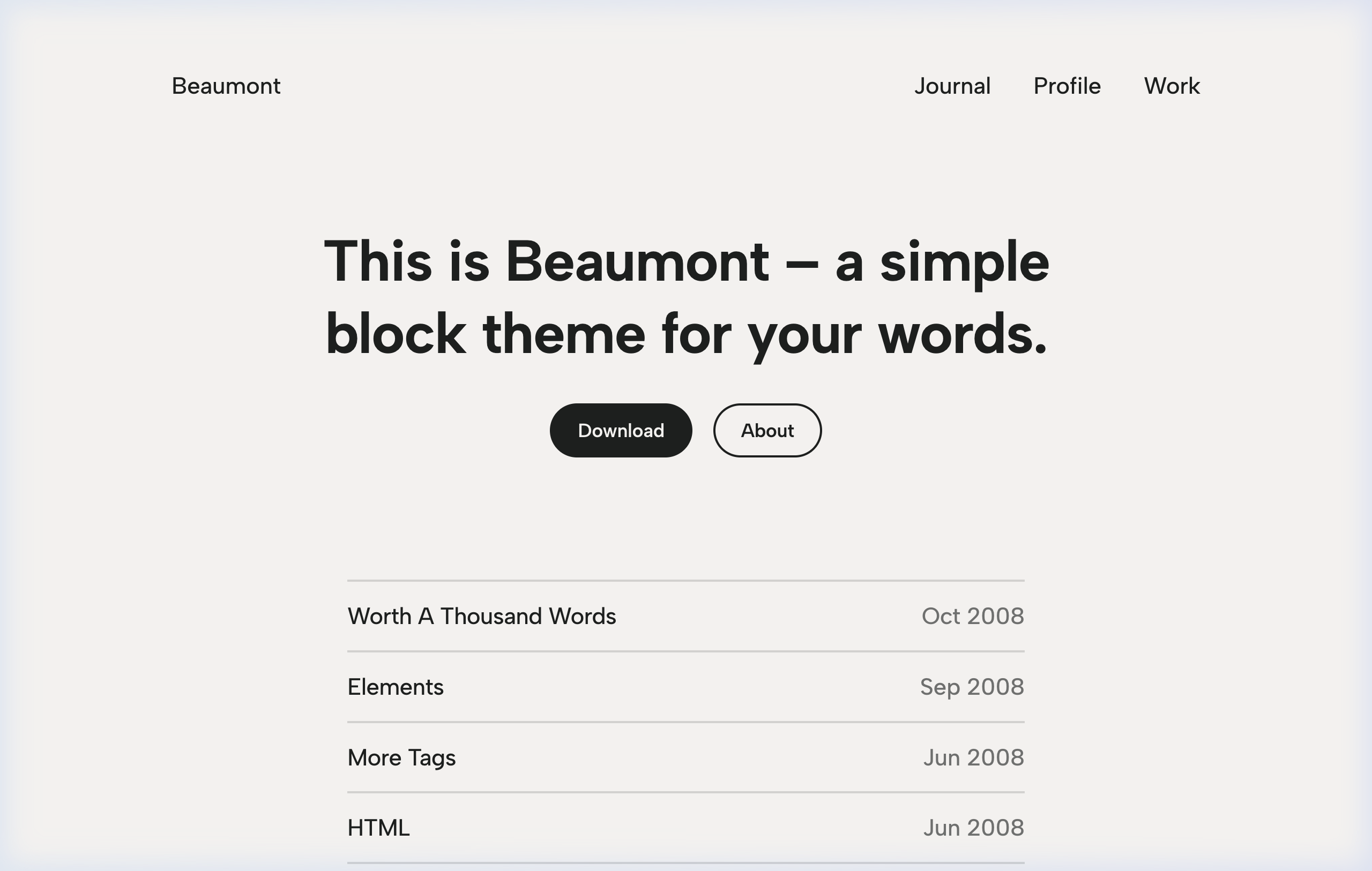 Beaumont 워드프레스 블록 테마 데모 화면